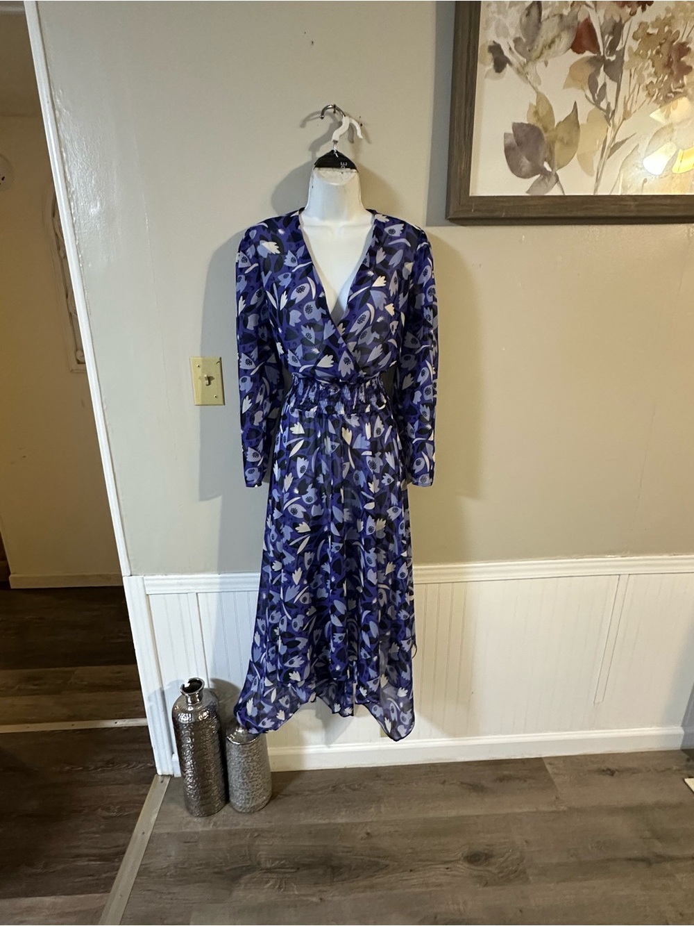 Anne Klein Blue Floral Maxi Dress with V-Neck